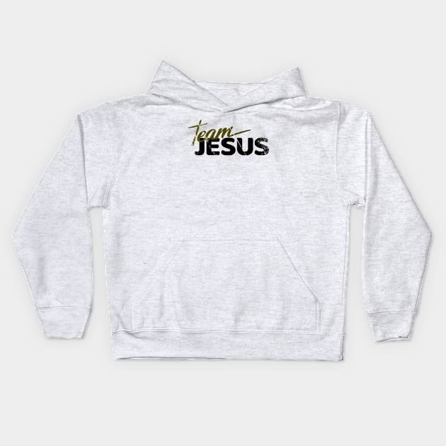 Team Jesus Catholic Distressed Christian Tee | Burnt Yellow and White Kids Hoodie by jonathanptk